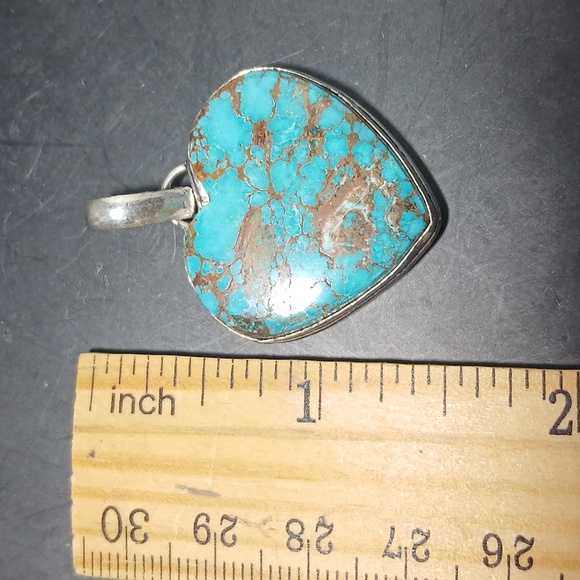 925 Silver Plated Turquoise Ethnic Heart Pendant Handmade Jewelry Size 1.5" J - Picture 4 of 4